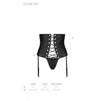 Пояс-корсет из экокожи Passion CELINE SET L/XL, black, шнуровка, съемные пажи для чулок, стринги SO6409 фото