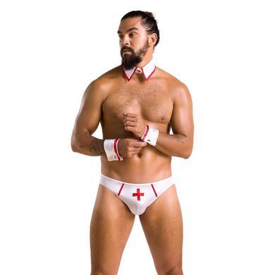 Комплект эротического мужского белья Passion 037 GREGORY L/XL White, трусы, воротник, манжеты SO7582 фото