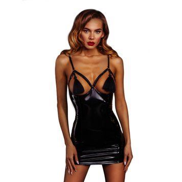 Лаковое платье с кисточками D&A, L, black, обтягивающее, открытая грудь SX1292 фото