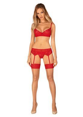 Чулки Obsessive Ingridia stockings XL/2XL, бежевые с красной резинкой SO9042 фото