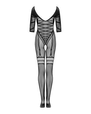 Сетчатый бодистокинг с имитацией подвязок Obsessive Bodystocking G329 S/M/L, black, с доступом SO7693 фото