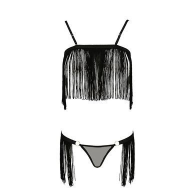 Комплект белья Passion Exclusive KASSANDRA SET OpenBra S/M, black, лиф из бахромы, трусики-юбка PS26302 фото