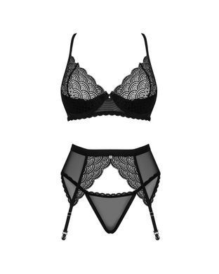 Комплект Obsessive Chemeris 3-pcs set XL/2XL, стринги, пояс для чулок, бюстгальтер SO9769 фото