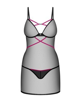 Пеньюар Obsessive Novenes chemise & thong, M/L, облегающий, прозрачный, со стрепами, стринги в компл SX0620 фото