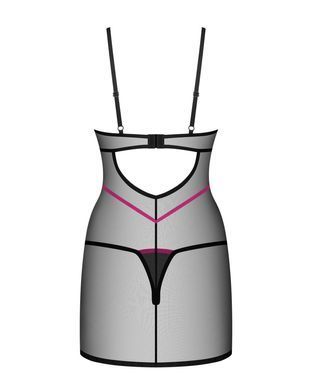 Пеньюар Obsessive Novenes chemise & thong, XL/2XL, облегающий, прозрачный, со стрепами, стринги в ко SX0621 фото