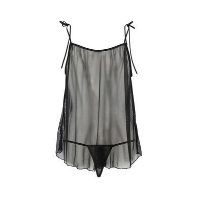 Сорочка прозрачная беби-долл Passion MELANIA CHEMISE L/XL, black, трусики, на тонких бретелях EL16304 фото