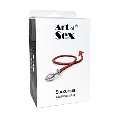 Металлическая анальная пробка S с дьявольским хвостом Art of Sex - Succubus, экокожа, черный/красный SX0670 фото