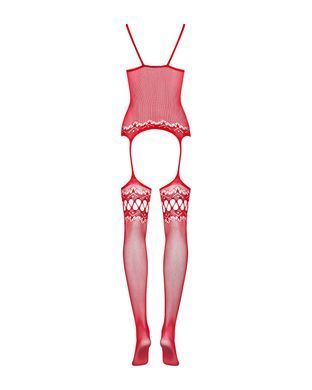 Бодистокинг Obsessive Bodystocking F214 red S/M/L, имитация корсета и чулок на подвязках SO7225 фото