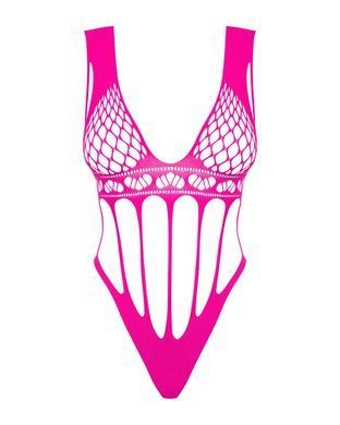 Сетчатый бодистокинг с продольными вырезами Obsessive B121 teddy S/M/L, розовый SO7209 фото