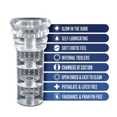 Мастурбатор Blush Rize &ndash; Luz Glow in the Dark Masturbator &ndash; Clear, всасывание, светится в темноте SO8833 фото