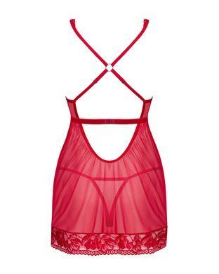 Прозрачная сорочка бэби-долл Obsessive Lacelove babydoll & thong XS/S Red, кружево, стринги SO8646 фото