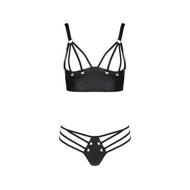 Комплект из эко-кожи с люверсами и ремешками Passion MALWIA BIKINI L/XL, black, бра и трусики SO5762 фото