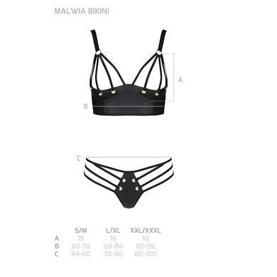 Комплект из эко-кожи с люверсами и ремешками Passion MALWIA BIKINI L/XL, black, бра и трусики SO5762 фото