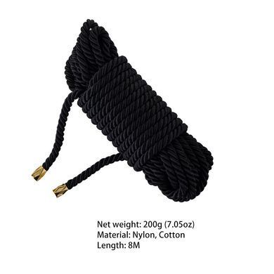 Веревка для шибари LOCKINK SEVANDA Shibari Pratice Rope, черная, 8 м, нейлон+хлопок SX0880 фото