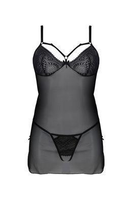 Пеньюар Passion DROSERA CHEMISE black, L/XL, кружевной лиф со стрепами, трусики в комплекте SX0473 фото