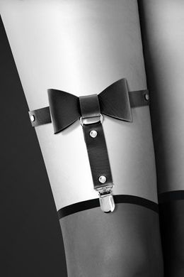 Гартер на ногу Bijoux Pour Toi - WITH BOW Black, сексуальная подвязка с бантиком, экокожа SO2220 фото