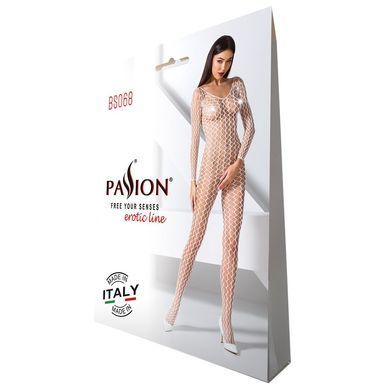 Бодистокинг Passion BS068 white, комбинезон, крупная сетка, длинный рукав PBS068W фото