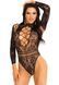 Боди Leg Avenue High neck lace bodysuit, One Size, черное, длинный рукав, стринги, цветочный рисунок SX1083 фото 1