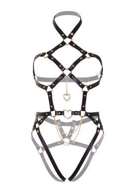 (SALE) Портупея-тедди из экокожи Leg Avenue Heart ring harness teddy S, Black, подвеска-сердечко, цепи SO8563 фото