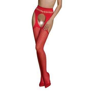 Эротические колготки-бодистокинг Passion ECO S002 red, с доступом, геометрическое плетение SO7088 фото