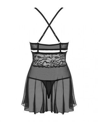 Эротический кружевной комплект с сеточкой Obsessive 838-BAB-1 babydoll & thong black S/M SO7181 фото