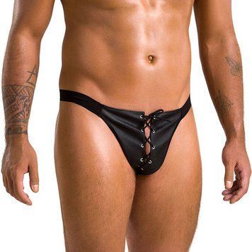 Мужские слипы на шнуровке Passion 044 SLIP BEN XXL/XXXL Black, экокожа, люверсы SO7605 фото