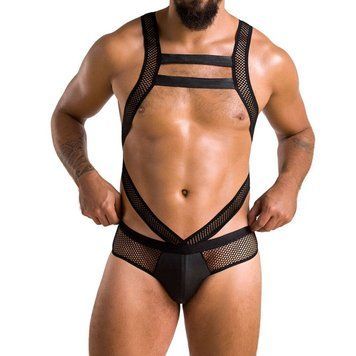 Мужское эротическое сетчатое боди Passion 045 VICTOR L/XL Black, экокожа, сетка SO7606 фото