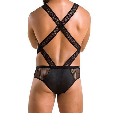Мужское эротическое сетчатое боди Passion 045 VICTOR L/XL Black, экокожа, сетка SO7606 фото