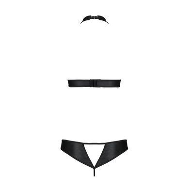 Комплект, открытый топ и трусики из эко-кожи с люверсами Passion MALWIA SET with Open Bra L/XL black SO5768 фото