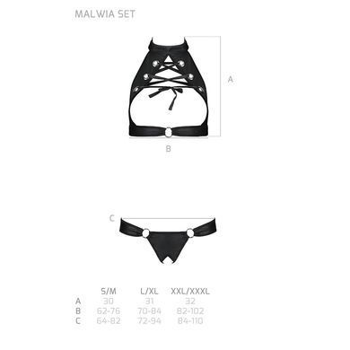Комплект, открытый топ и трусики из эко-кожи с люверсами Passion MALWIA SET with Open Bra L/XL black SO5768 фото