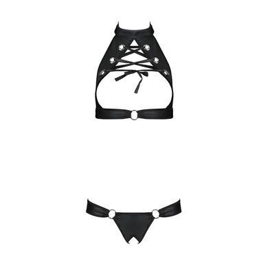 Комплект, открытый топ и трусики из эко-кожи с люверсами Passion MALWIA SET with Open Bra L/XL black SO5768 фото
