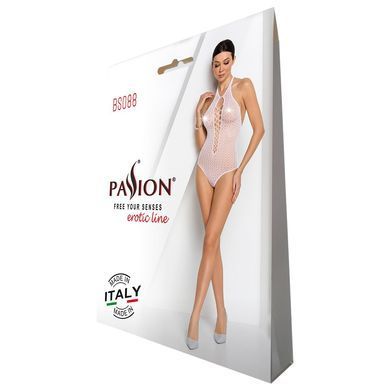 Бодистокинг с декольте Passion BS088 white, имитация корсетной шнуровки SO6384 фото