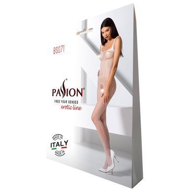 Бодистокинг Passion BS071 white, комбинезон на бретелях PBS071W фото