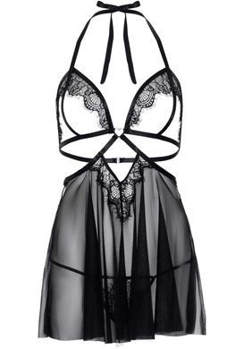 Сорочка беби-долл с открытыми чашками Leg Avenue Lace and mesh babydoll & panty Black S, стринги SO9163 фото