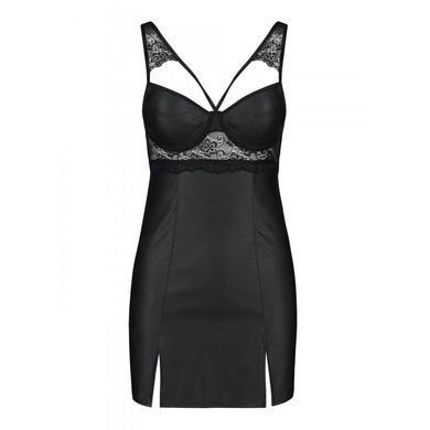 Бэби-долл из эко-кожи и кружева Passion LOONA CHEMISE XXL/XXXL, black SO5360 фото