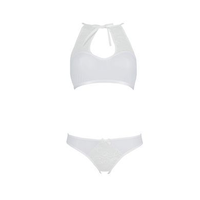 Комплект из бра, трусиков с ажурным декором и открытым шагом Passion URSULA SET XXL/XXXL, white SO5846 фото