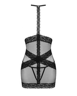 Полупрозрачная сорочка с открытой грудью Obsessive Lacrisia chemise M/L, черная, с чокером SO7287 фото
