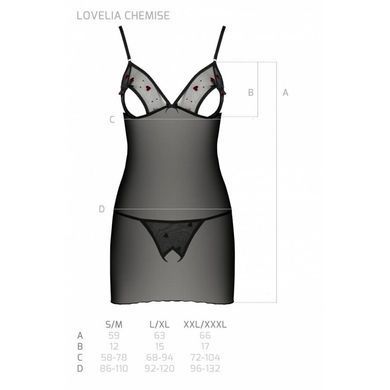 Сорочка с вырезами на груди, стринги Passion LOVELIA CHEMISE L/XL, black SO4759 фото