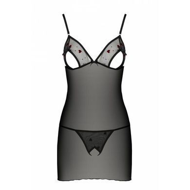 Сорочка с вырезами на груди, стринги Passion LOVELIA CHEMISE L/XL, black SO4759 фото