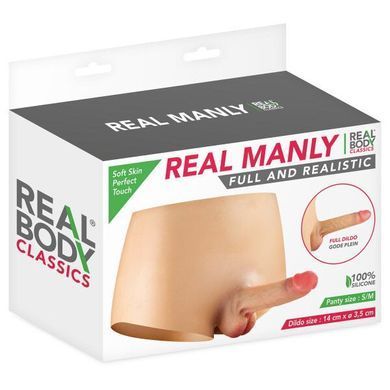 Силиконовые трусики с фаллоимитатором Real Body Real Manly, S/M, цельная конструкция, для нее SO9954 фото