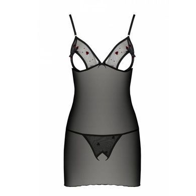 Сорочка с вырезами на груди, стринги Passion LOVELIA CHEMISE S/M, black SO4760 фото
