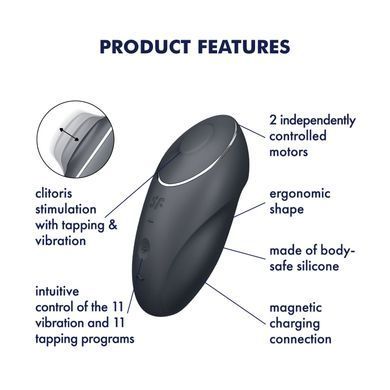Вибростимулятор-пульсатор Satisfyer Tap & Climax 1 Grey, эффект постукивания пальцем, 2 мотора SX0567 фото