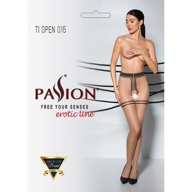 Телесные колготки с доступом, контрастная двойная резинка Passion TIOPEN 015 1/2 (20 den), beige SO5825 фото