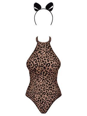 Эротический костюм леопарда Obsessive Leocatia teddy L/XL, боди, обруч с ушками SO7713 фото