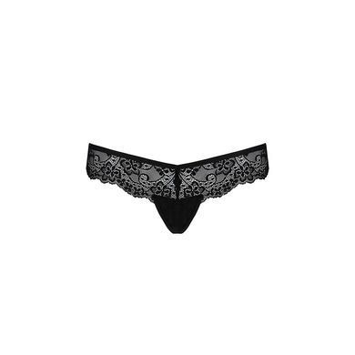 Кружевные трусики-танга с атласным бантиком Passion NAJA THONG L/XL, black SO5364 фото
