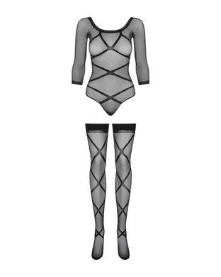 Бодистокинг Obsessive Bodystocking G320 S/M/L, чулки, боди, декор в виде линий SO7241 фото