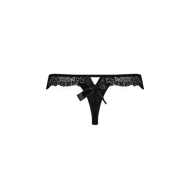 Кружевные трусики-танга с атласным бантиком Passion NAJA THONG S/M, black SO5365 фото