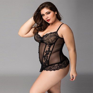 Кружевной корсет JSY &laquo;Сексуальная Белла&raquo; Plus Size Black, мелкая сетка, гипюр, чашки с косточками SO8364 фото