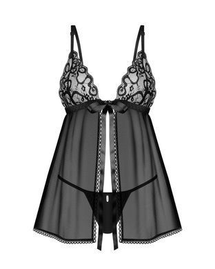 Сорочка беби-долл Obsessive Blomentis babydoll & thong, XS/S, кружевной лиф, стринги в комплекте SX1023 фото