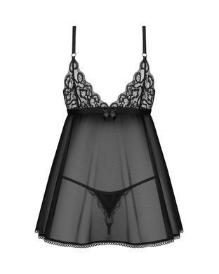Сорочка беби-долл Obsessive Blomentis babydoll & thong, XS/S, кружевной лиф, стринги в комплекте SX1023 фото